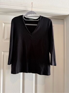 Ralph Lauren Black V-Neck 3/4 Sleeve Women's Top